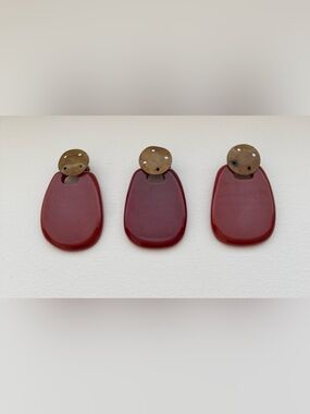 Vintage Bakelite Brass Burgundy/Deep Red Handle Dresser Pulls Set of 3 1930s